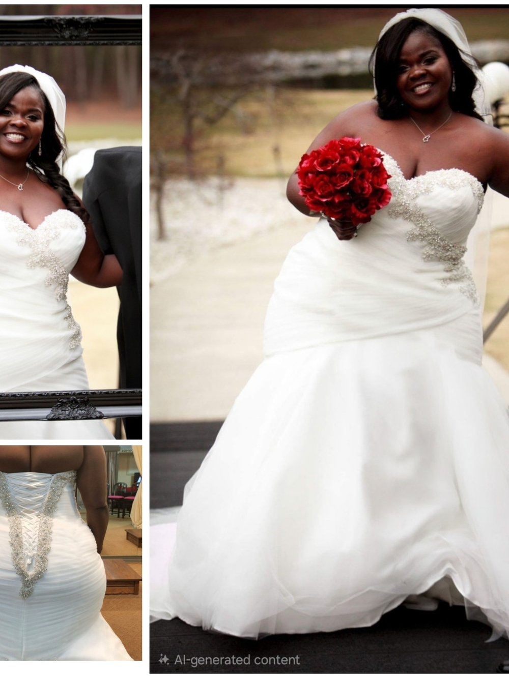 Strapless Sweetheart Wedding Gown in White with Beaded Applique